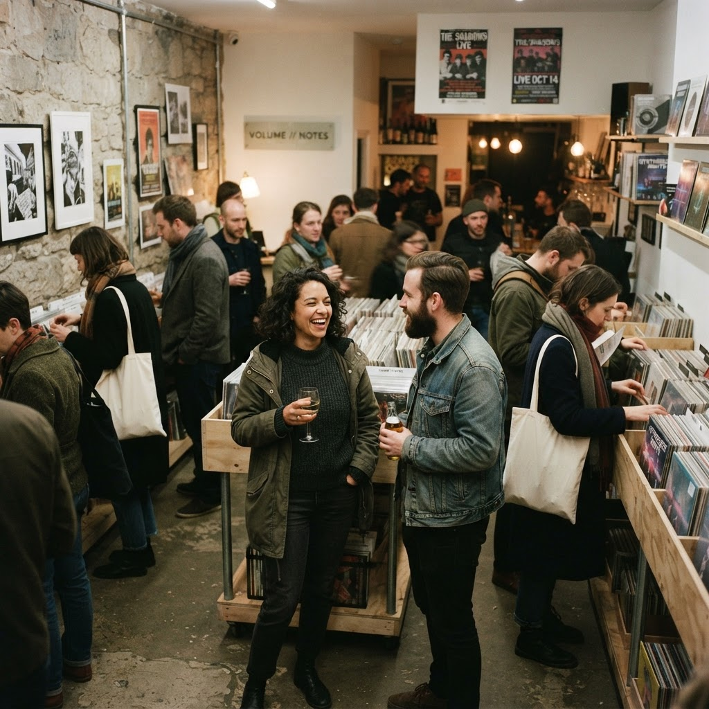 People at a small gallery opening